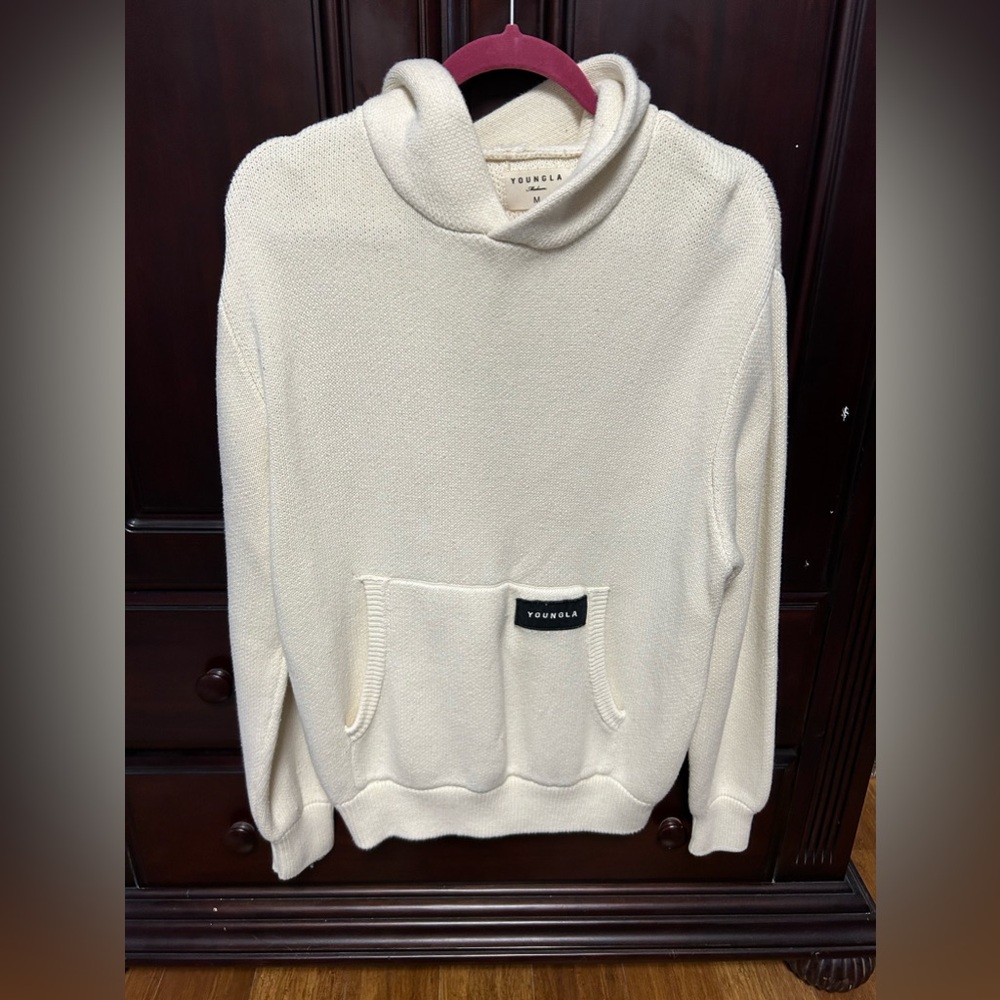 Young LA men’s hooded Mojave sweater. Off white size medium